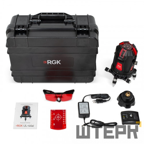 Комплект: лазерный уровень RGK UL-44W Black + штанга-упор
